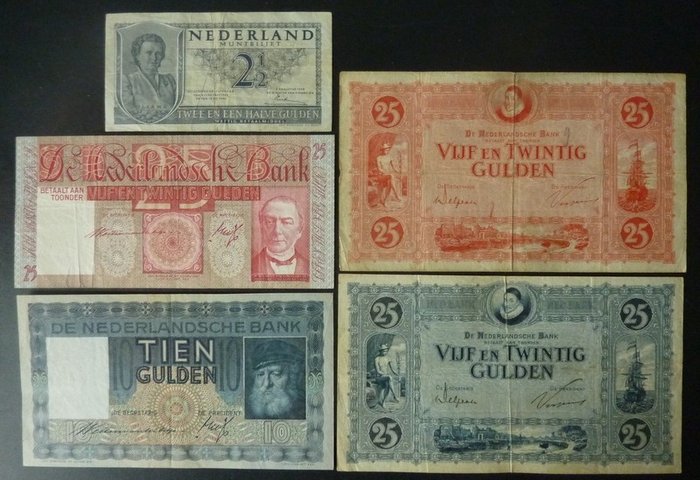 Holanda. - 5 banknotes - various dates  (Sem preço de reserva)