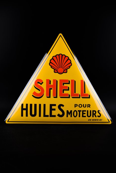 Sign - Shell - XL Shell "HUILES POUR MOTEURS"; french variation!; enamel sign; wonderful design