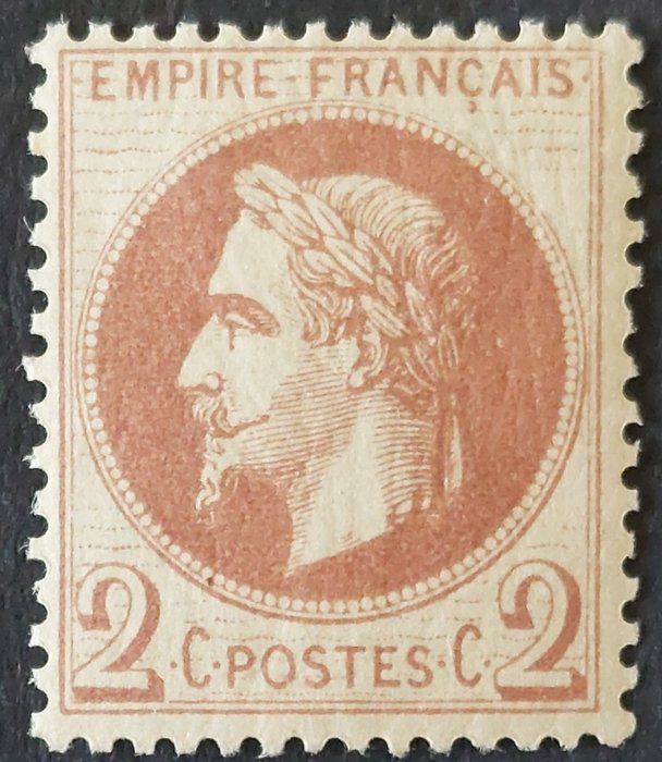 França 1870 - Laureado Napoleão III, 2 colheres de sopa. marrom-avermelhado claro, tipo II - Yvert 26B
