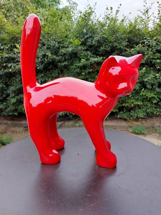 Estátua, Garden statue - Cat - Color red - 46 cm - poliresina