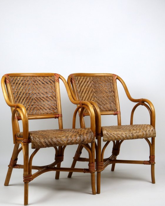 Πολυθρόνα - Σετ δύο πολυθρόνες από μπαμπού και υφαντό ψάθινο