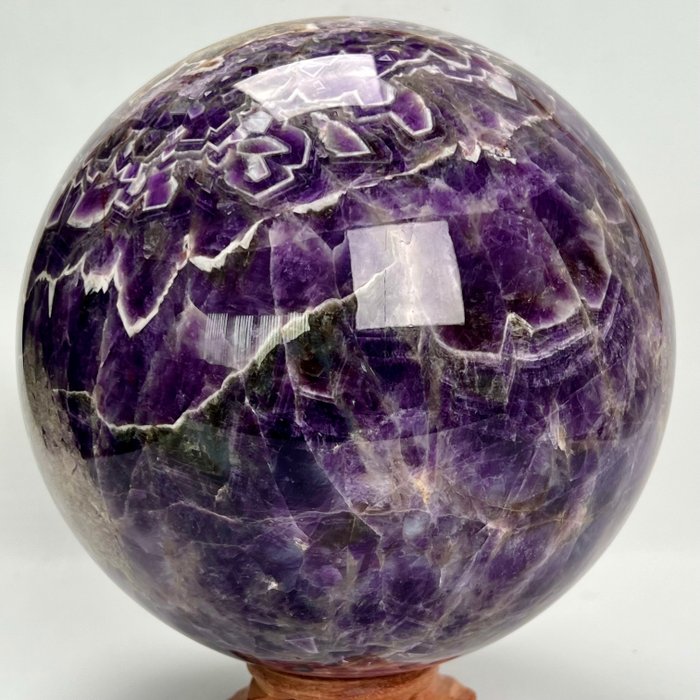 Ametista Grande sfera di ametista Chevron AAA lucida - Altezza: 18.53 cm - Larghezza: 18.53 cm- 8620 g
