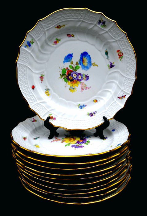 Meissen - Carl Teichert - Serviço de mesa (11) - Neubrandenstein - .999 (24 kt) ouro, Porcelana
