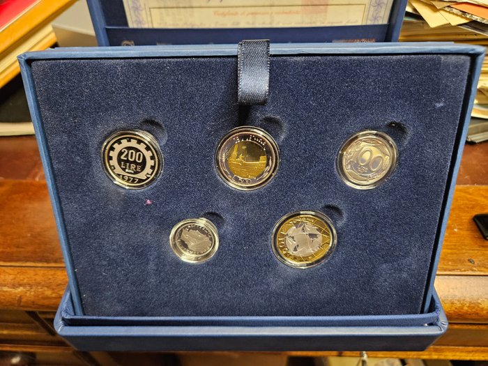 Italia. 5 Monete/Medaglie "Storia della Lira" Editalia - 26,82 gr Ag (.986)  (Fără preț de rezervă)