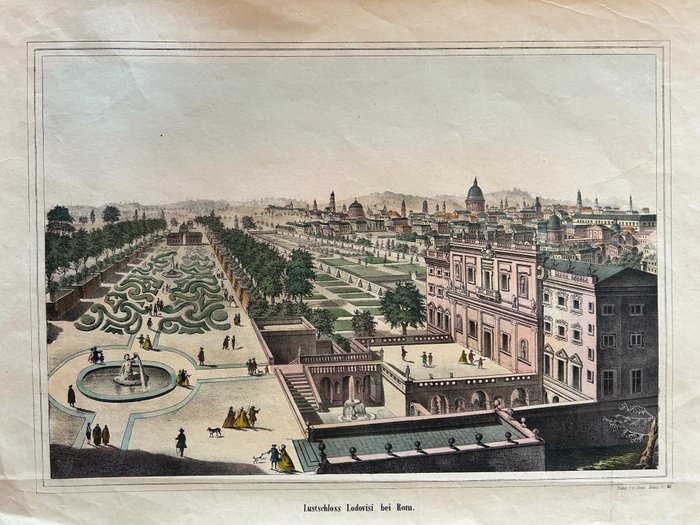 Europa, Stadtplan - Italien / Rom / Villa Ludovisi; Jeseph Scholz - Lustschloss Lodovisi bei Rom - 1861-1880