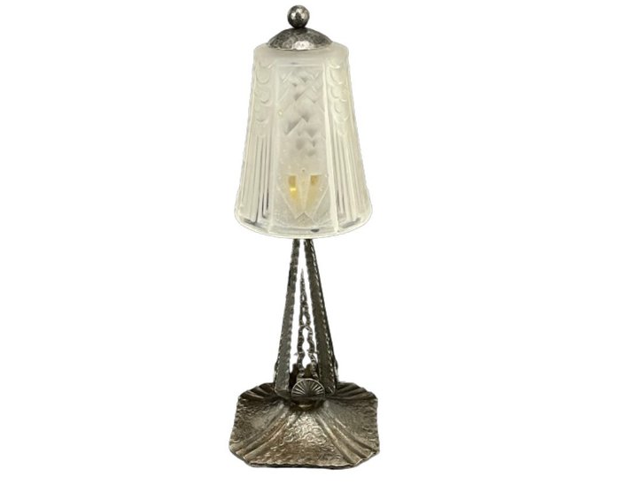 Lampe - Art Deco - Hamret stål og Muller Freres glasvarer - Circa 1930 - 36 cm