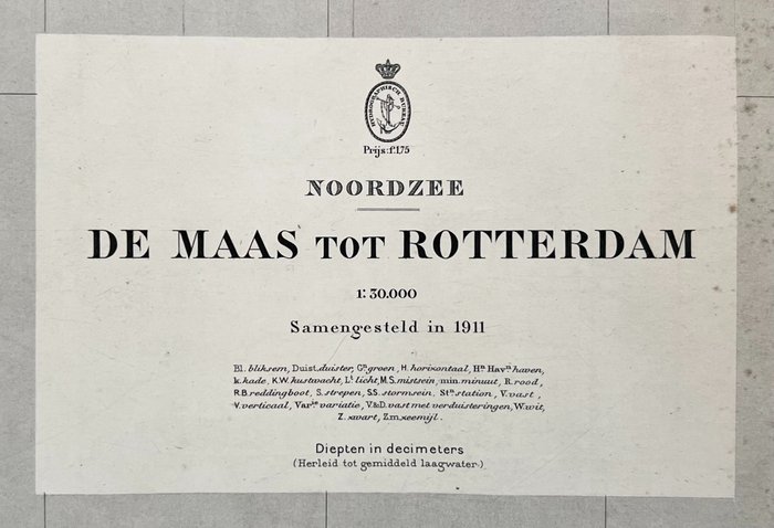 Europa, Mapa - Maas - Holanda / Holanda do Sul; Ministerie van Marine Afdeeling Hydrographie - Noordzee - De Maas tot Rotterdam - Nr. 219 - 1912 - 1919 - 1920