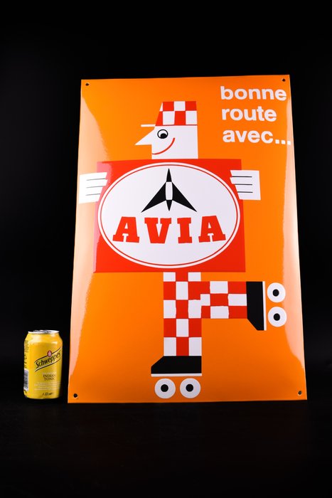 Sign - XL Avia "BONNE ROUTE AVEC."; 600mm; enamel; nice quality; handmade