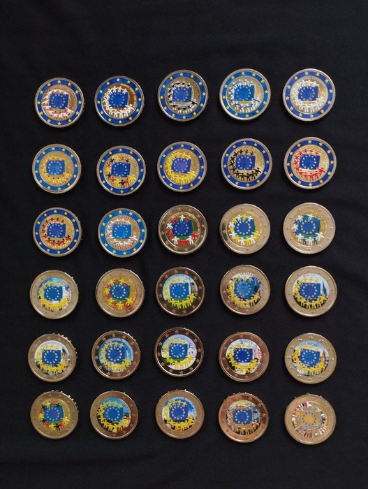 Eurooppa. 2 Euro 2015 "30 Year of European Flag" (30 colored coins)  (Ei pohjahintaa)