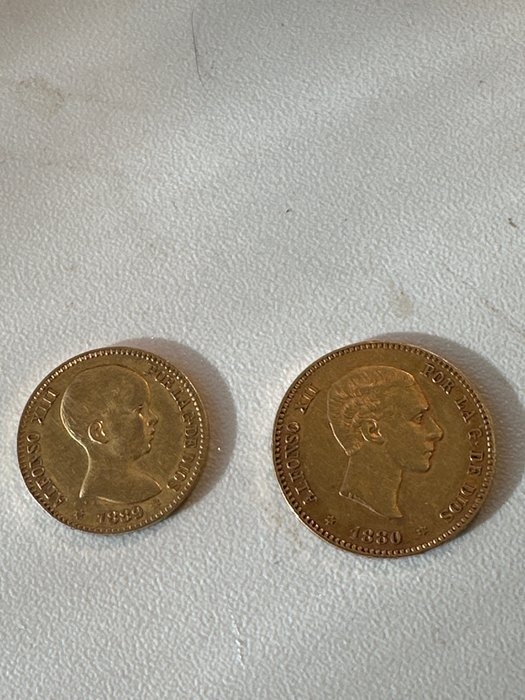 西班牙. Alfonso XII (1874-1885). 20 + 25 pesetas 1880/1889 (2 monete)