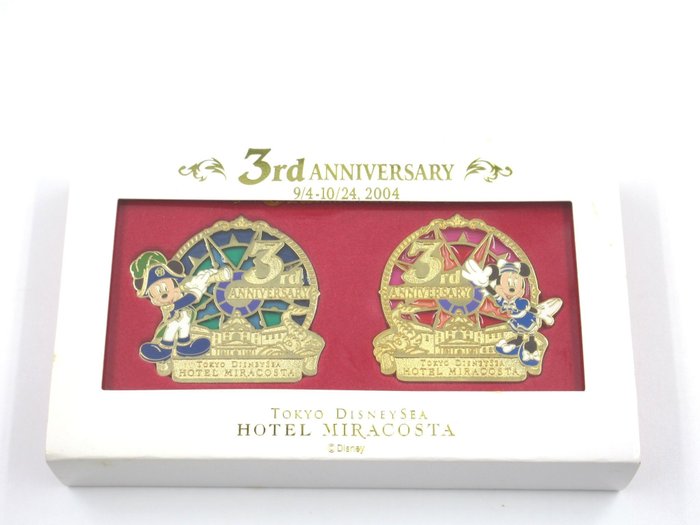 Tokyo Disney Sea Disneysea Hotel Miracosta Japan Mickey Minnie Pin Badge Ikke til salg nyhed begrænset distribution 3-års jubilæumsarrangement - 2004
