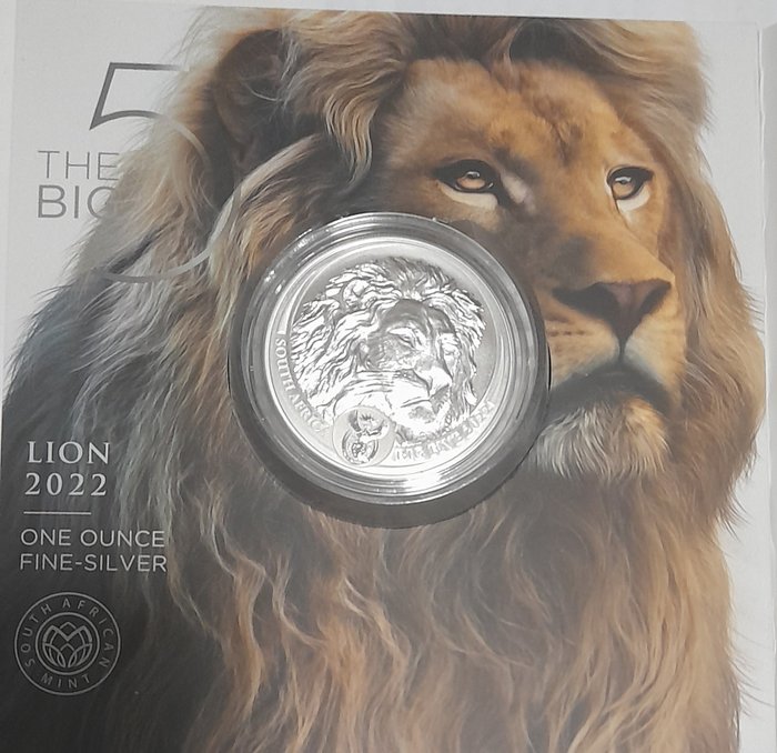 África do Sul. 5 Rand 2022 The Big Five - Lion, 1 Oz (.999)  (Sem preço de reserva)