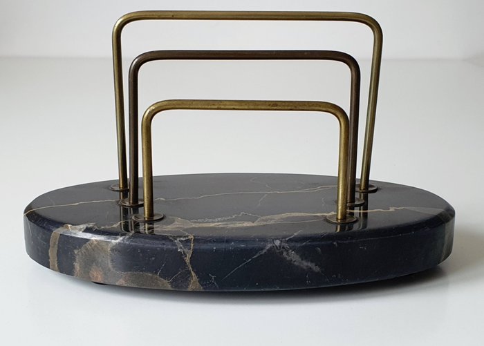 Marmurowy listownik na biurko w stylu art deco - 信架 - 黑色大理石、黃銅