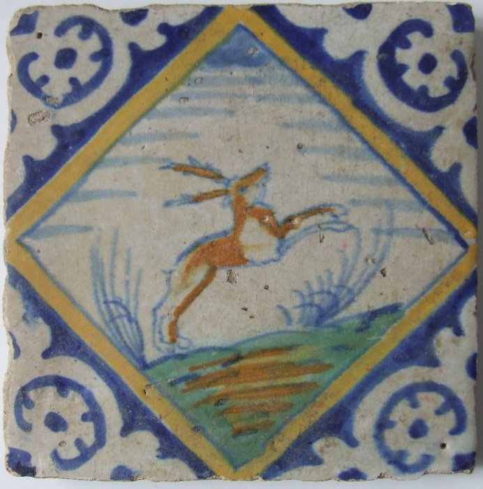  Azulejo - Azulejo quadrado de 430 anos - 1550-1600 