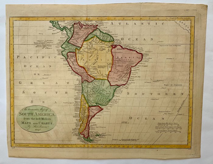Amérique, Carte - Amérique du Sud; Th. Bowen - An accurate map of South America from the best modern maps and charts. - 1721-1750