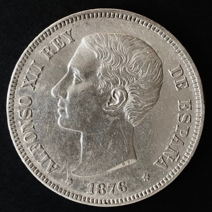 西班牙. Alfonso XII (1874-1885). 5 Pesetas - 1876 *76 DEM- (R114)  (沒有保留價)