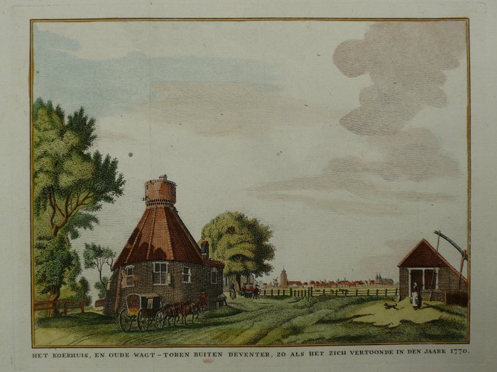 Holandia, Plan miasta - Deventer; D. de Jong - Het Koerhuis en oude wagt-toren buiten Deventer (...) - 1801-1820