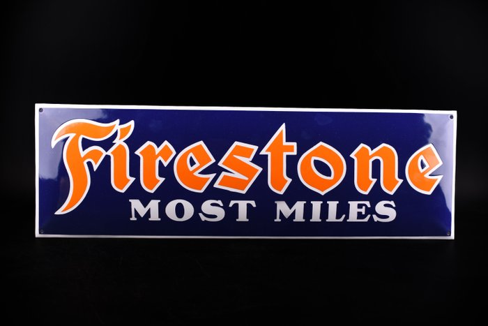 Sign - XXL Firestone "most miles"; enamel sign; thick relief; nice layering; good mancave item