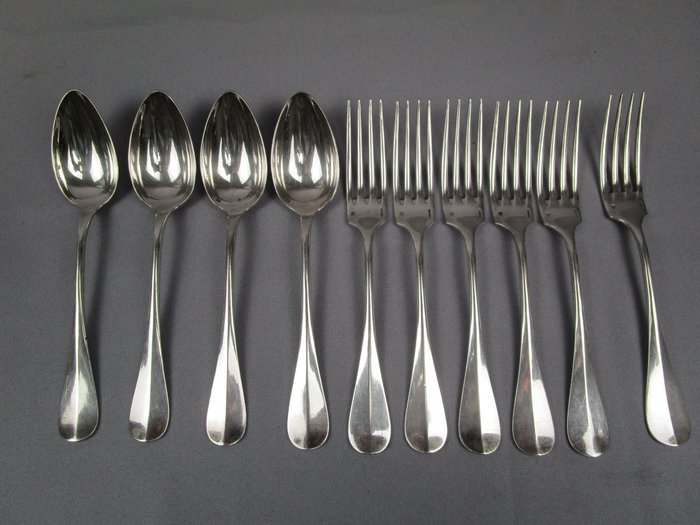 Christofle - 餐具套装 (10) - Fidelio - 4 个餐勺和 6 个餐叉 - 镀银