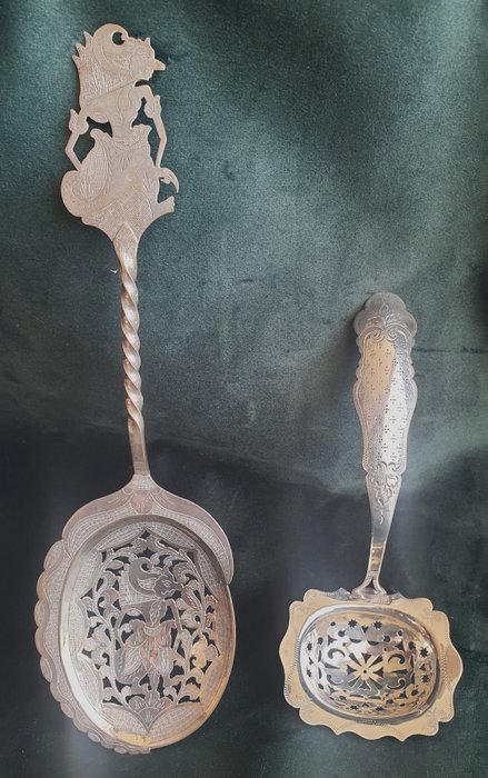 糖篩 (2) -  古董荷蘭銀灑勺和 Djokja 銀濕水果勺 - .800 銀, .835 銀