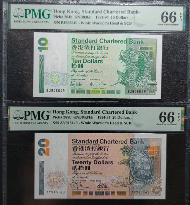 Hong Kong. - 10 and 20 Dollars 1994/1995 - Pick 284b and 285b  (Ingen reservasjonspris)