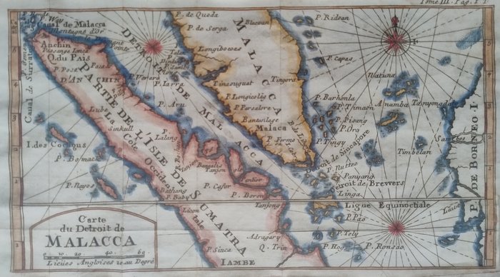 Asien, Karta - Singapore / Malackasundet / Malaysia / Indonesien; Dampier - Carte du Detroit de Malacca - 1701-1720