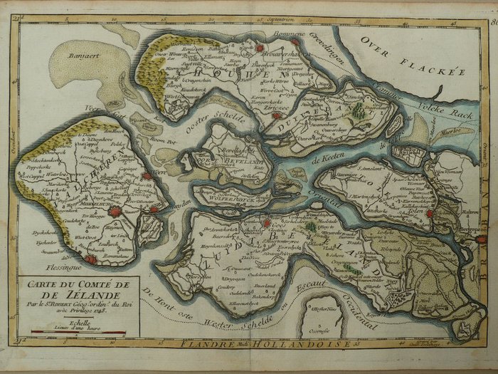 荷兰, 地图 - 西兰岛; Robert de Vaugondy - Carte du Comté de Zélande - 1748