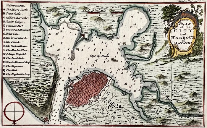 Amerika, Karta - Mellanamerika / Kuba / Havanna; J. Gibson / S. Urban - Plan of the City and Harbour of Havanna - 1761-1780