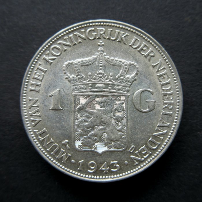 Pays-Bas. Wilhelmina (1890-1948). 1 Gulden 1943DP TOPKWALITEIT  (Sans Prix de Réserve)