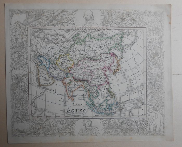 Asien, Afrika, Europa. Ozeanien..., Landkarte - Atlas über alle Teile der Welt...; Karl Vogel - Schulatlas der neueren Erdkunde mit Randzeichnungen. - 1821-1850