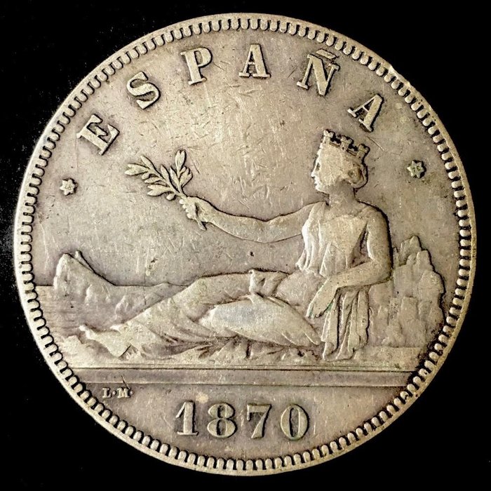Hiszpania. Gobierno Provisional. 5 Pesetas - 1870 *18 *70 SNM - (R142)  (Bez ceny minimalnej
)