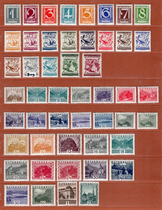Áustria 1925/1936 - Todos os 4 conjuntos de selos postais da 1ª República