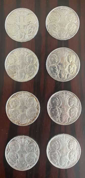 Kreikka. King Paul of Greece. Lot of 8x Silver 30 Drachmai Coins, 100th Anniversary of the Five Greek Kings 1963  (Ei pohjahintaa)