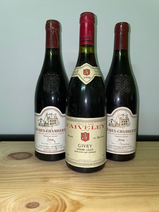 1998 x 2 Gevrey Chambertin VV Marchand & 1996 Givry Champ-Lalot Faiveley - Bourgogne - 3 Flaskor (0,75L)