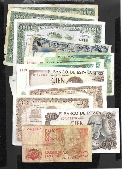Spanyolország. - 14 banknotes - various dates  (Nincs minimálár)