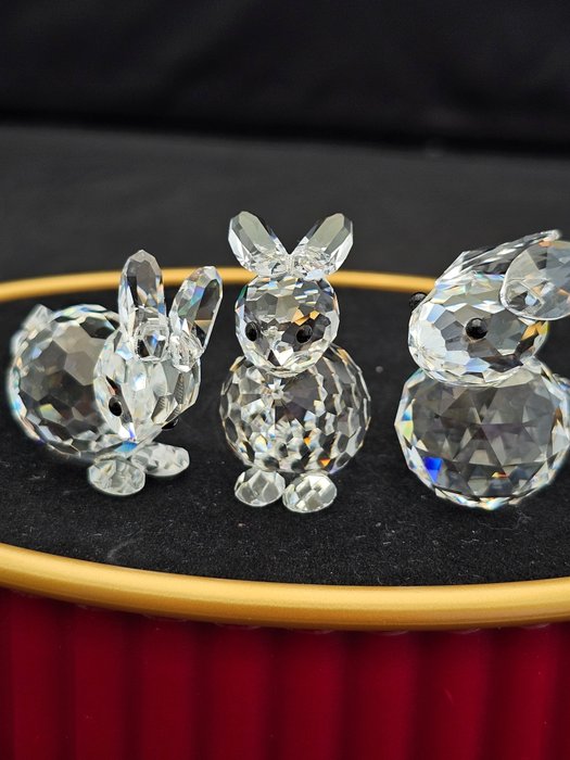 Figurine - Swarovski - Rabbit 010 012 + Sitting Rabbit 014 849 + Lying Rabbit 014 848 (3) - Kristall