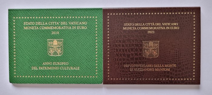 Vatikanstaten. 2 Euro 2018/2023 "Patrimonio Culturale" + "Alessandro Manzoni" (2 coincards)  (Ingen mindstepris)