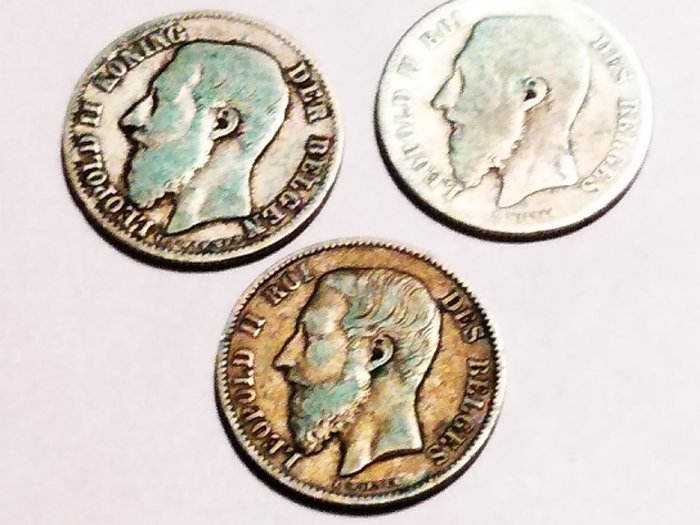 比利时. Leopold II (1865-1909). 50 Cents 1886 Fr., 1899 Fr. en Nl.  (没有保留价)