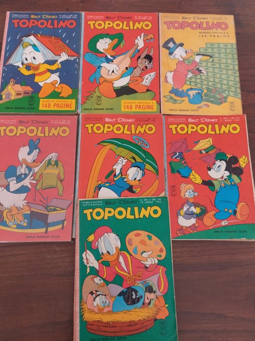 Topolino nn 410, 412, 414, 416, 419, 489, 490 - 7 Comic - Prima ediție - 1963/1965
