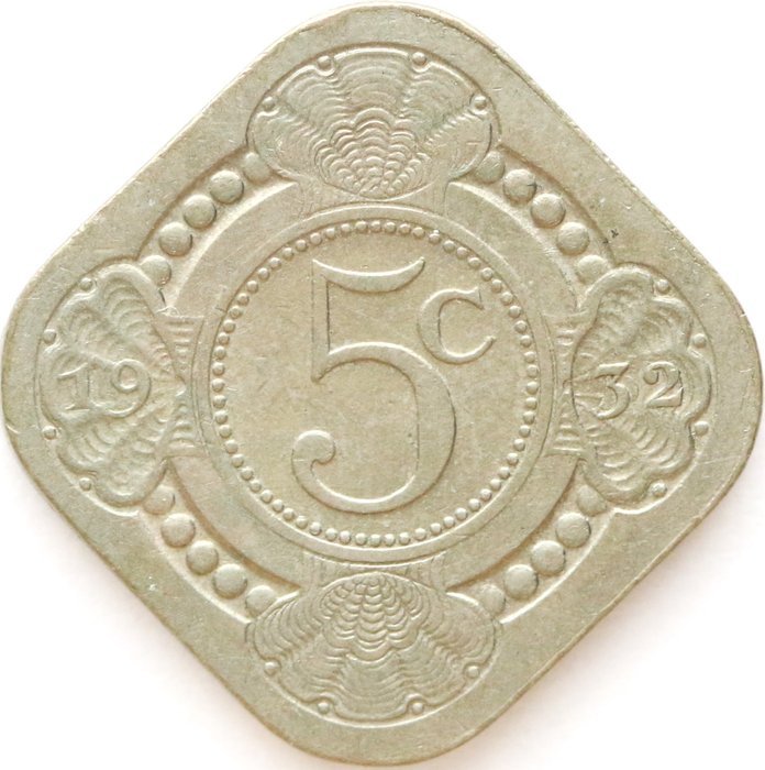 Holanda. Wilhelmina (1890-1948). 5 Cents 1932 SCHAARS  (Sem preço de reserva)