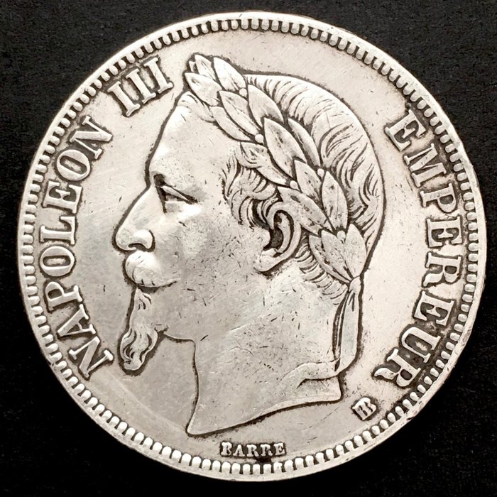 Ranska. Napoléon III (1852-1870). 5 Francs - 1868 BB - (R167)  (Ei pohjahintaa)