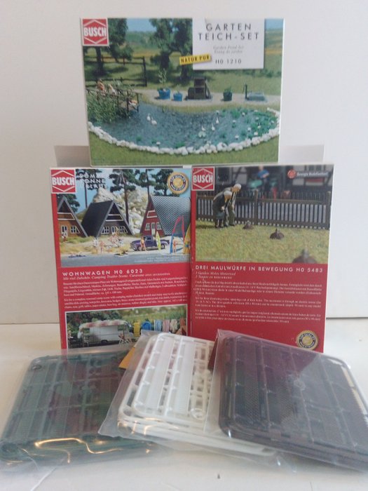Busch, Vollmer H0 - 5483/6023/1210/45013/45017/45018 - Décor de train miniature (6) - Divers kits de construction pour le jardin et le camping