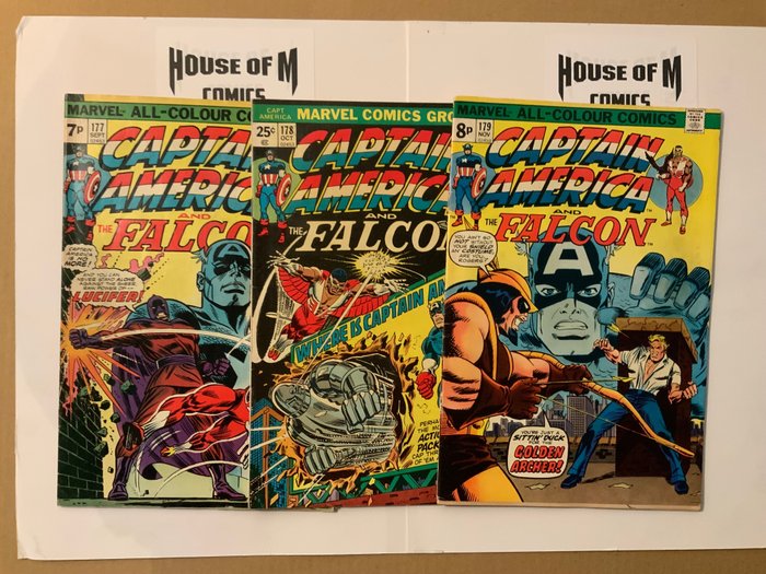 Kapitan Ameryka (1968 Series) # 177, 178 & 179 Bronze Age Gems! Consecutive Run! - Guest-starring the Falcon and Hawkeye (as the Golden Archer)! No Reserve Price! - 3 Comic collection - Pierwsze Wydanie - 1974