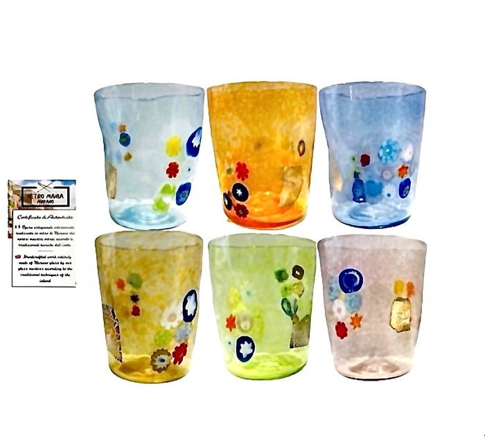 Murano glass - Filippo Maso per Vetromania - Set di bicchieri - Vetro di Murano e murrine millefiori
