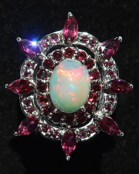 Opal - Silver, Clairvoyance ring - Skyddande aura: andligt skydd - Granat - Ring