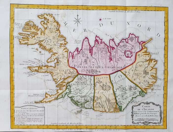 歐洲, 地圖 - 冰島 / 斯堪的納維亞半島 / 冰島 / 雷克雅維克 / 丹麥; J.N. Bellin & A.F. Prevost - Carte de l'Islande - 1751-1760