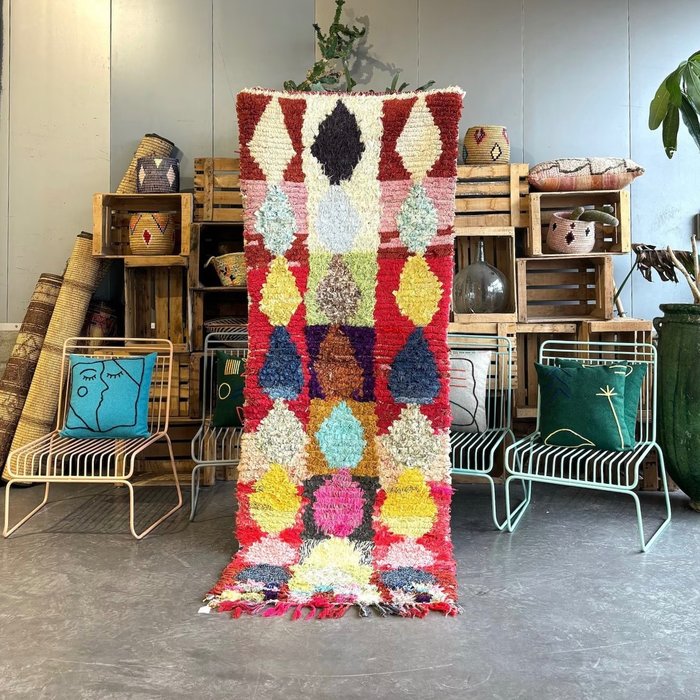 Moroccan Vibrant Rug - Berber Boucherouite Cotton Carpet - Tapis - 250 cm - 100 cm