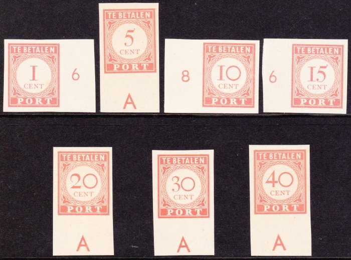 Ολλανδικές Ανατολικές Ινδίες  - Άτρυπες αποδείξεις των γραμματοσήμων που οφείλονται στα ταχυδρομικά τέλη με ακμές φύλλου