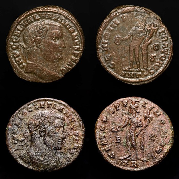 Romerska riket. Diocletian & Galerius. Lot comprising two (2) large follis Antioch & Treveri mint.  (Utan reservationspris)