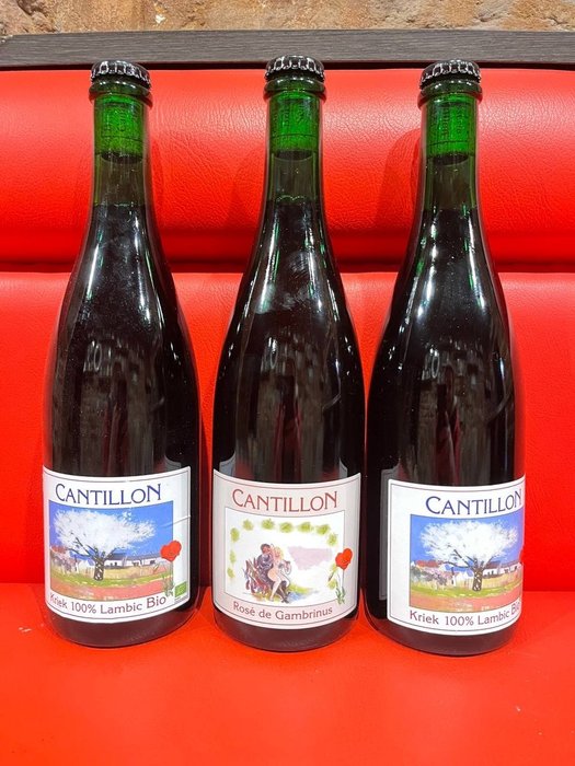 Cantillon - Rosé de Gambrinus 2019 i Kriek 100 Lambic Bio 2020 - 75cl -  3 buteleki 